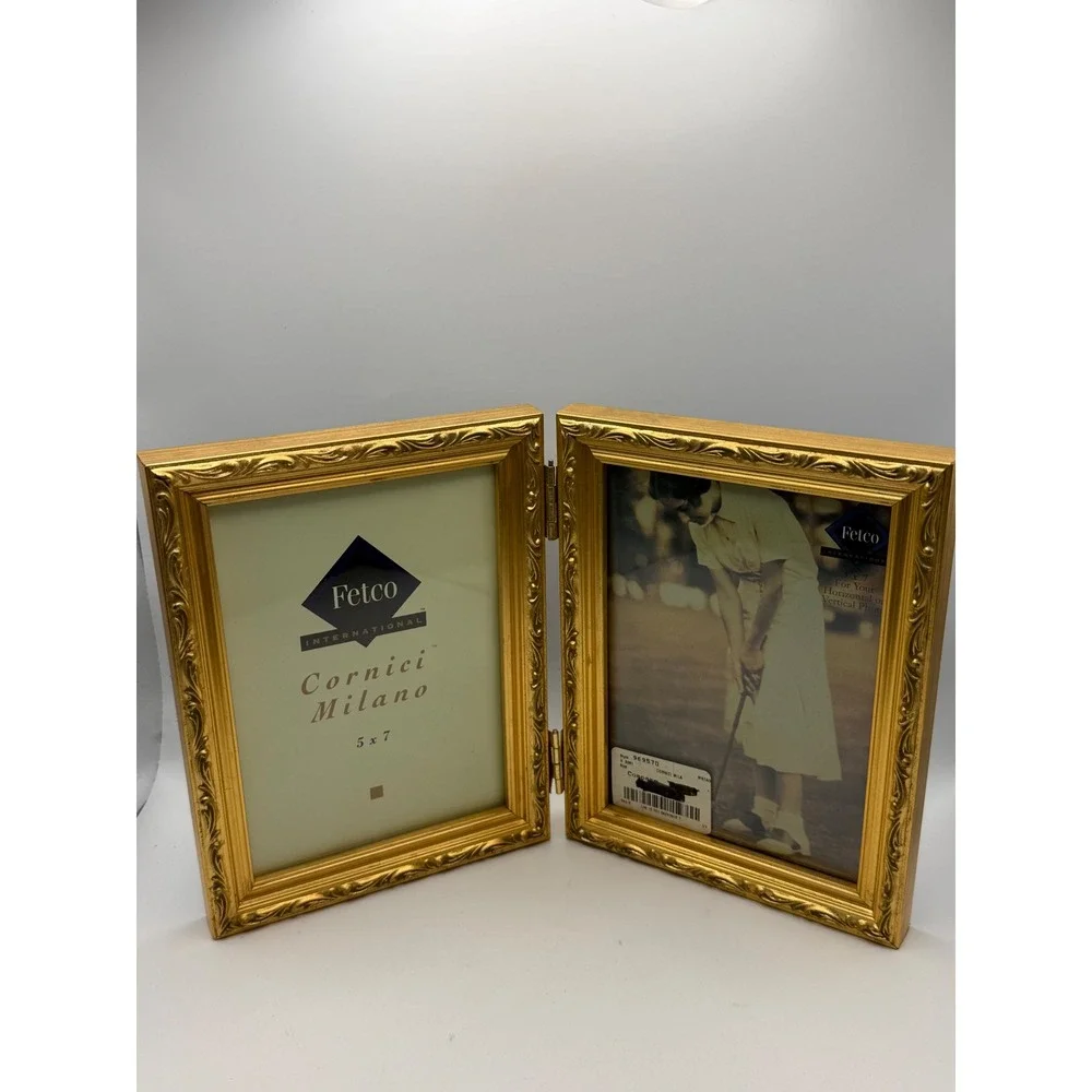 Vtg Fetco International Cornici Milano Gold Ornate Folding Double 5x7 Frame